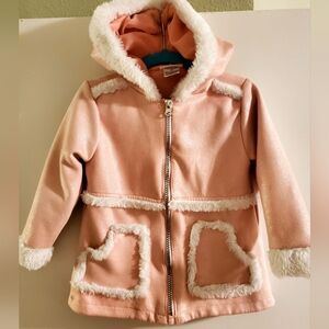 LITTLE LASS Pink Metallic Faux Shearling Hooded Jacket Size 2T